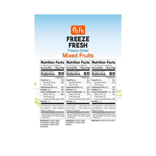 6 Pack Freeze Dried Apple - 4 Pack Sliced Strawberry & Banana - 2 Pack Strawberry & Blackberry & Raspberry - 0.53 Oz Each - Image 3