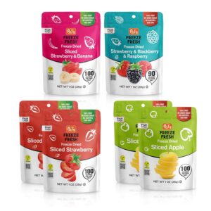 2 Pack Sliced Strawberry - 2 Pack Sliced Apple - 1 Pack Sliced Strawberry & Banana - 1 Pack Strawberry & Blackberry & Raspberry Mix - 1 Oz Each