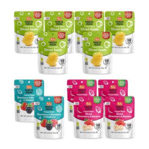 6 Pack Freeze Dried Apple - 4 Pack Sliced Strawberry & Banana - 2 Pack Strawberry & Blackberry & Raspberry - 0.53 Oz Each